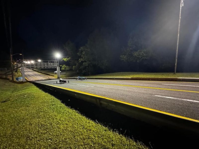 The lighted Soap Box Derby track at Little Creek Park at night